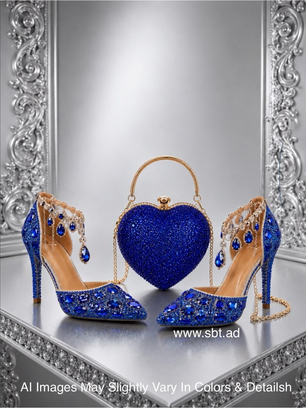 NWT Beautiful Sparkling Bling Royal Blue Sequin Dress Heels Clutch +FREE Gift - Picture 8 of 13